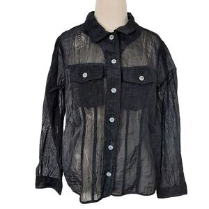 VINTAGE French Laundry Black Sheer Button Down Shirt